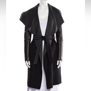 Mackage black and grey wrap coat with leather sleeves